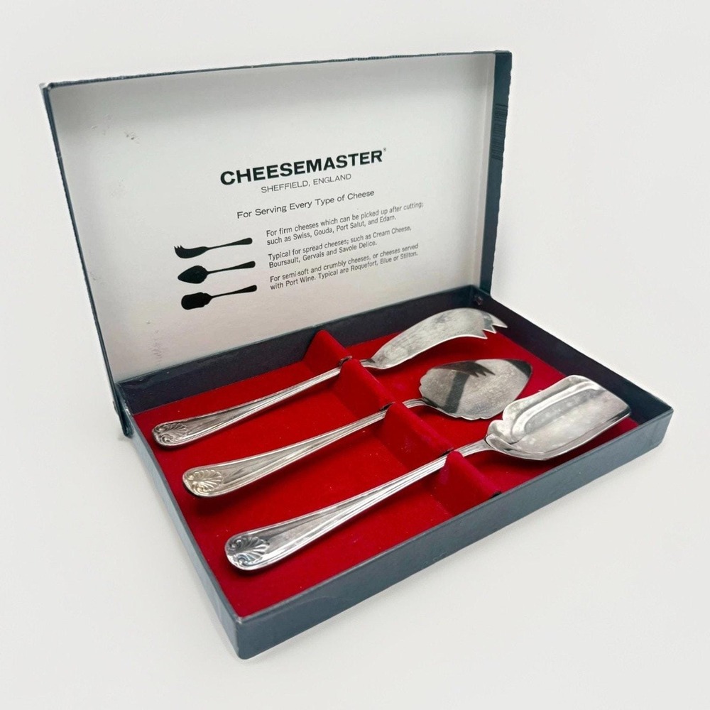 Vintage  Sheffield England Cheese Serving Set Silver Plate MCM Barware EPNS